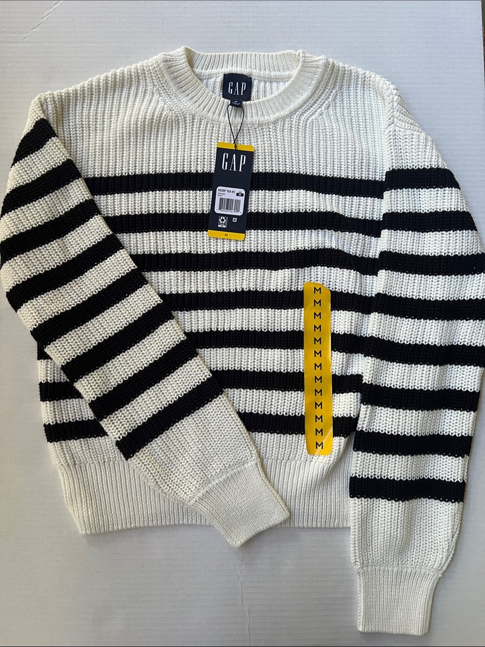 NWT - GAP White/Black Striped Crewneck Sweater - Classic Breton Style - Size Med